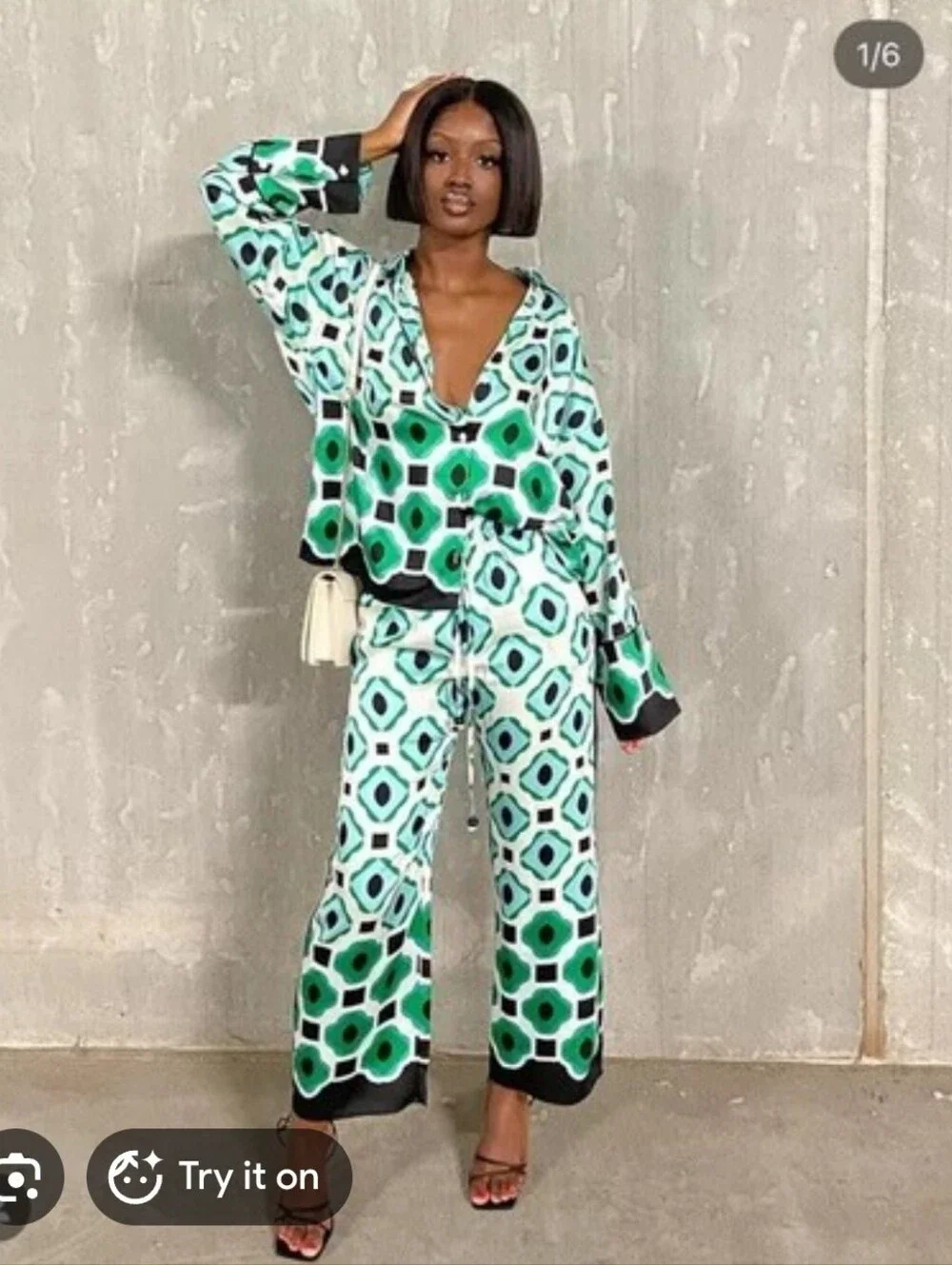 ZARA 2pc SET CO ORD Flowy Geometric Print Pants and TopSIZE XL/XXL